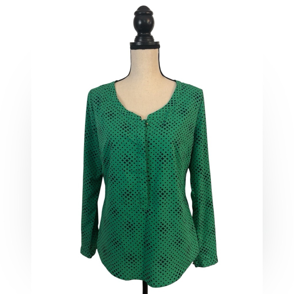 Merona Green and Black Polka Dot Blouse